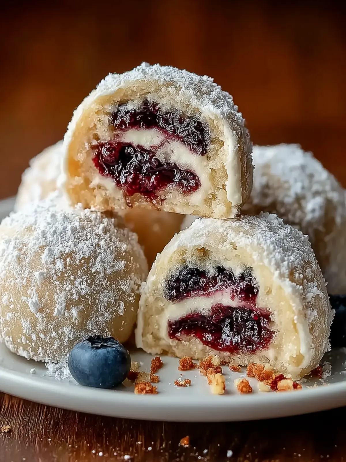 Blueberry-Filled Almond Snowball Cookies First Image