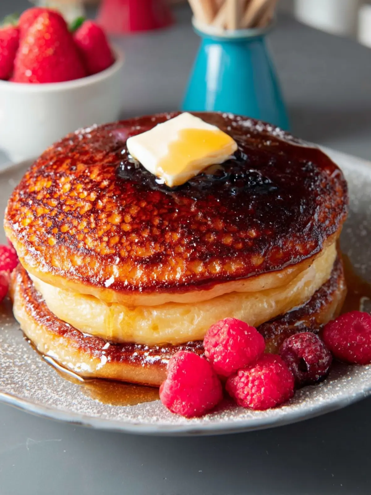 Copycat Golden Diner Pancakes with Honey Butter Syrup First Image